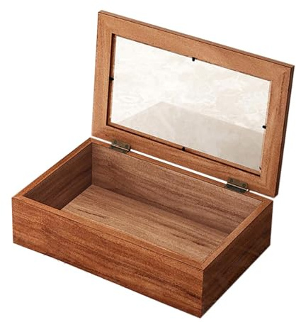 LOVIVER Boîte de Rangement en Bois avec Couvercle en Verre Antique Robuste, Boîte à Bijoux pour Chariots d'Art, Vitrine pour Petits Objets de Collection, Cadeau Élégant, L