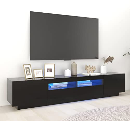 GCHDHAPB Entertainment-Center und TV-Ständer, TV-Schrank mit schwarzen LED-Lichtern, 200 x 35 x 40 cm