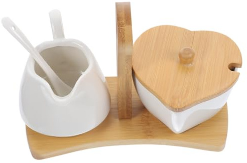 Ciieeo Cuisine Céramique Blanc Simple Avec Pot à Sucre Et Pichet à Crème Plateau Accessoires Cuisine Pour Maison Et Hôtel