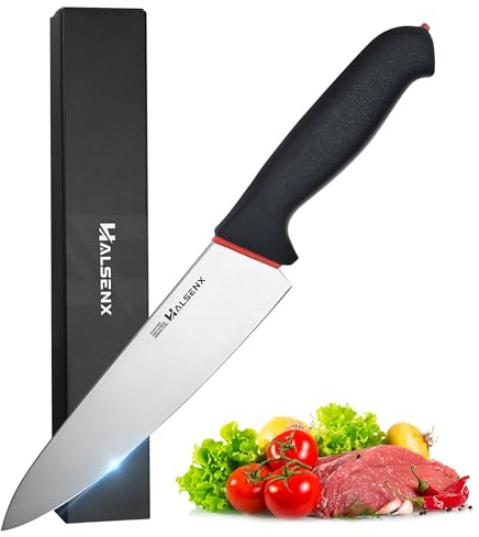 HALSENX Chef Knife 8 Inch, High Carbon Stainless Steel Sharp Blade with Non-Slip Softgrip, Multi-Purpose Kitchen Knife for Meat, Fruit & Vegetables Cutting