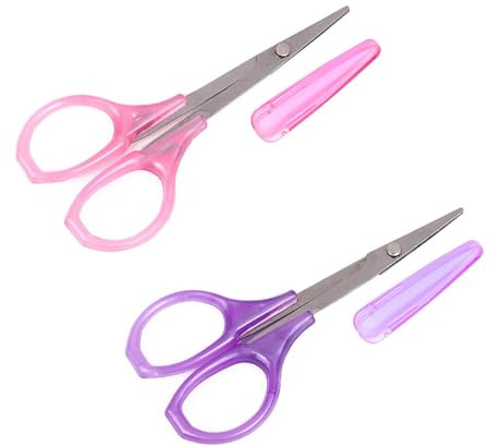 2 Pack Mini Scissors,Portable Sewing Scissors Small Sharp Crochet Craft Scissor with Safety Plastic Grip,Stainless Steel,Fine Tips,for Embroidery Quilting Sew Knitting Crafting Paper Cut,(Pink&Purple)