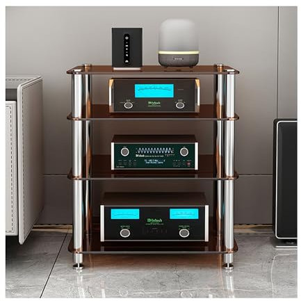 1/2/3/4-Tier Stereo Rack AV Media Stand with Tempered Glass Shelves, Audio Rack Tower CD Record Player Stereo Receiver AV Equipment Cabinet Display Stand