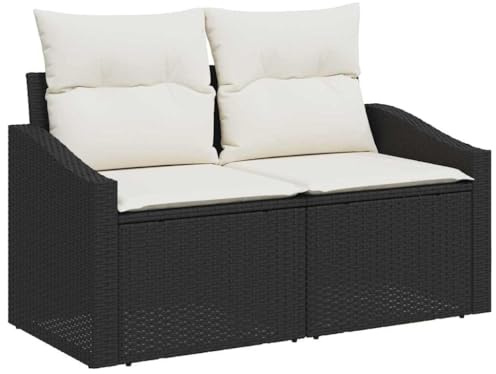 vidaXL Garten-Sofa mit Kissen 123 x 62 x 69 cm Poly-Rattan, Garten und Terrasse, moderner modularer Sofa, leicht, strapazierfähig, wetterfestes Chill-Couch