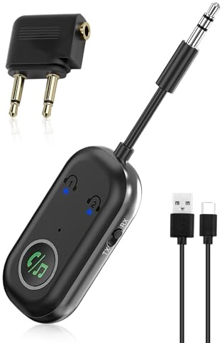 2 in 1 Bluetooth Transmitter Empfänger, Aux Bluetooth 5.3 Adapter | Sender Adapter mit 3,5-mm-Klinkenstecker für TV / PC / Stereo / Kopfhörer / Auto mit Doppelanschluss