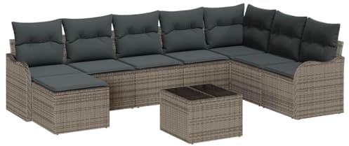 vidaXL 8-teiliges Gartensofa-Set mit Kissen in Grau aus Poly Rattan, modular und verstellbar. Wetterfest und perfekt für draußen. Ideal für Terrasse und Balkon, als Lounge oder Tagesbett.
