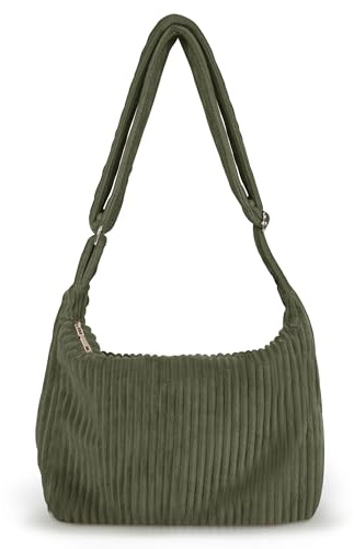 LOTEZAVA Cord Tasche Damen Shopper Klein Hobo Handtasche Corduroy Tote Bag Crossbody lässige Umhängetasche (green)