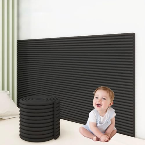 3D Anti-Collision Wall Cushion Padding, Peel and Stick Headboard Upholstered Wall Panels, Self-Adhesive Wall Panel for Bedroom/Living Room/Tatami/Playroom(Black,7.9 x 78.7)
