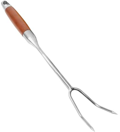 SZLIFE Forchettone per Carne, Acciaio Inossidabile, Impugnatura Comoda, Multiuso, Facile da Pulire, Professionale, a Due Punte, per Barbecue e grigliate, Manico in Legno 40cm