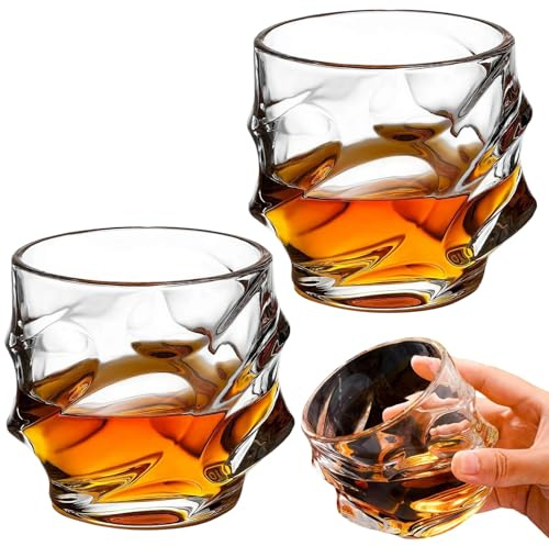 Tsuki Whiskygläser, japanisches Kristall-Whiskyglas, schwerer, dicker Boden, altmodisch und Rock für Whisky-Liebhaber, tolles Bourbon-Geschenk für Männer, Weinglas-Set (2 Stück)