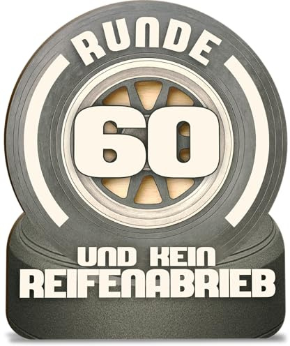 60 Geburtstag Mann Karte Reifen 60 Geburtstag Holzkarte - Geburtstagskarte mit Umschlag - liebevoll gestaltete Reifen-Karte zum 60. Ehrentag, kreative Geschenkidee für Freunde und Familie