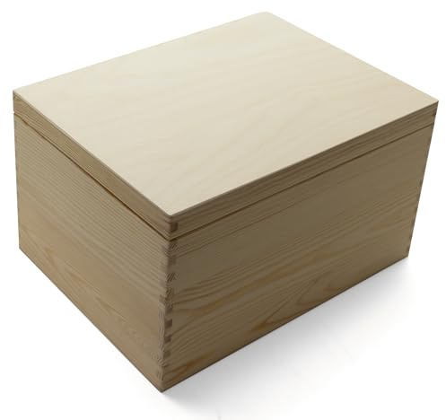 Holzfee Holzkiste mit Deckel/Kiste Holz groß 40x30x22 cm/Holzbox mit Deckelfixierung (ohne Griffe)