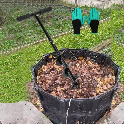 Herramienta aireadora de compost, herramienta de torneado y agitación de compost para contenedores y bolsas al aire libre, herramienta de mezcla eficiente para un fácil compostaje