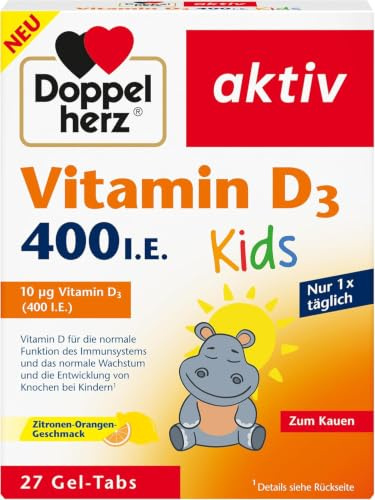 Doppelherz Vitamin D3 400 I.E. Kids - Vitamin D für die normale Funktion des Immunsystems und das normale Wachstum und die Entwicklung von Knochen bei Kindern - 27 Gel-Tabs