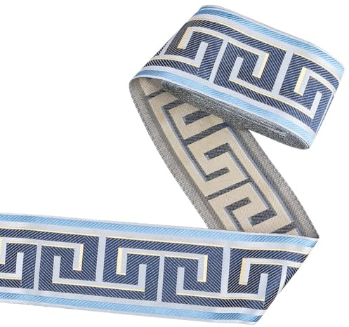 FINGERINSPIRE 12 m Langes Gardinenband 90mm Breites Jacquardband Mit Dunkelblauem Griechischem Schlüsselmuster Polyestermaterial Bastelbedarf Für Heimdekoration DIY Nähprojekte
