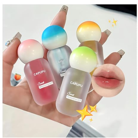 4Stück Set Mit Feuchtigkeitsspendendem Lipgloss-öl, Jelly Lip Oil Lipgloss, Hochglänzender Flüssiger Lippenstift, Voluminöser Glanz, Feuchtigkeitsspendender Lip Gloss Für Frauen