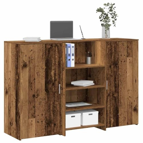 VIHHQGC Empfangstheke Altholz-Optik 155x50x103,5 cm Holzwerkstoff mit integriertem Tresen und Schrank für Büro Lobby Dieser Empfangstresen in Altholz-Optik aus robustem Holzwerkstoff