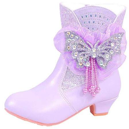 2026 Stivali per bambini Eleganti stivali da ragazza con gambo medio alto, tacco alto Chiusura con lacci - calde scarpe invernali per ragazze, Lilla, 31 EU