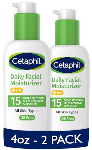 Cetaphil Daily Facial Moisturizer SPF 15, 4 Fl Oz, Gentle Facial Moisturizer for Dry to Normal Skin Types, No Added Fragrance, Pack of 2, (Packaging May Vary)