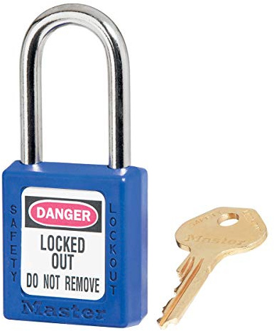 Master Lock 410BLU termoplastiskt säkerhetshänglås för mekanisk installation, blått, bygel 3,8 x 2 cm