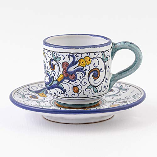 thatsArte.com – italienische Keramik-Espressotasse und Untertasse Ricco Deruta Blu – handbemalte Tasse, hergestellt in Italien, Keramik, italienische Keramik Deruta, italienische Keramik
