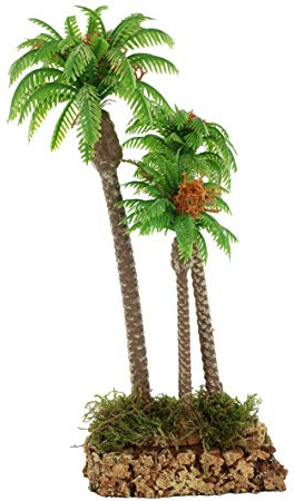 Bertoni 3 Palmeras para Belén sobre Base | Palmeras Decorativas para Paisaje Navideño | Madera y Plástico Multicolor | Altura 24 cm | Producto Italiano