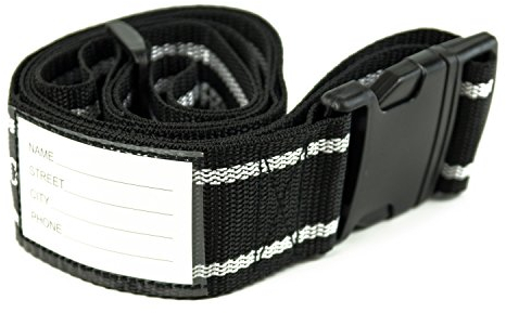 HAUPTSTADTKOFFER – Gepäckgurt mit Adressfeld | Verstellbarer Koffergurt mit Steck-Klippverschluss I Gepäckband mit Adressfeld für Koffer, Taschen, Rucksäcke, längenverstellbar von 100 auf 200 cm I Schwarz/Weiß