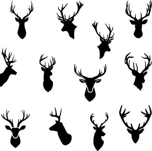 Set of 12 Stylish Stag Deer Heads Wall Car Laptop Fridge Sticker Tattoo Designer's Choice Wall Sticker Decoration Removable Decal Art Transfer Customisable, Decorative Decor, Genuine Broomsticker