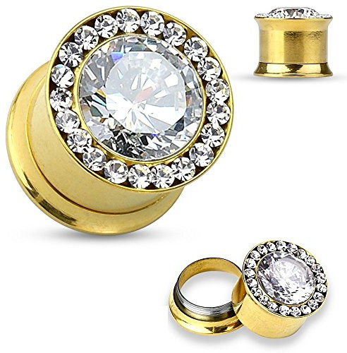 eeddoo Flesh Tunnel Kristall Double Flared Gold Edelstahl