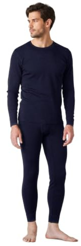 LAPASA Herren 100% Merinowolle Thermounterwäsche Set, Premium Merino Wolle Unterhemd & Unterhosen, warme Thermo Funktionsunterwäsche (M31, Warm, X-Large, blau)