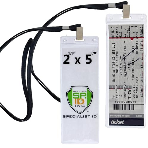 Specialist ID Kartenhalter & Displayhülle mit Lanyards – 2 2,5 cm 20,3 x 12,7 Ticketmaster kompatibel Transparente flexible Vinyl-Kunststoff-Halterung für Konzerte und Sport 5 Pack Black Lanyard