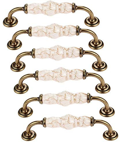 FBSHOP(TM) 6pcs Antique Brass Ceramic Handles with Brown Marble Finish,Kitchen Cabinet Knobs,Retro Ceramic Cupboard Drawer Pull Handle