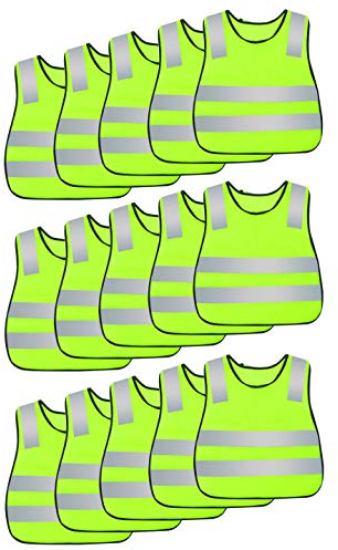 AIEOE 15 Stück Kinder Sicherheitsweste Hohe Sichtbarkeit Reflektierende Westen Warnwesten mit elastischen Bändern für Laufen Radfahren Joggen