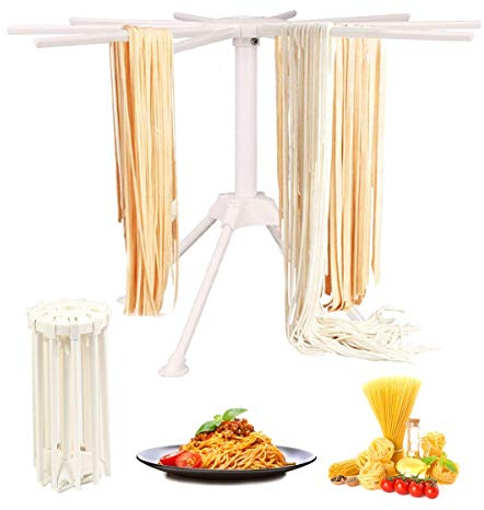 Égouttoir à pâtes fait maison avec 10 poignées de barre pliable, pour faire des pâtes fraîches, spaghetti, support de séchage pour nouilles, rangement facile et installation rapide (blanc)