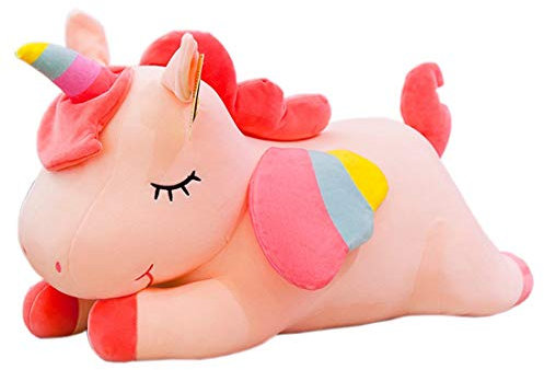 Boosns Juguete Peluche de Unicornio Caricatura de Unicornio Cojines de Peluche (Rosado, 40cm)