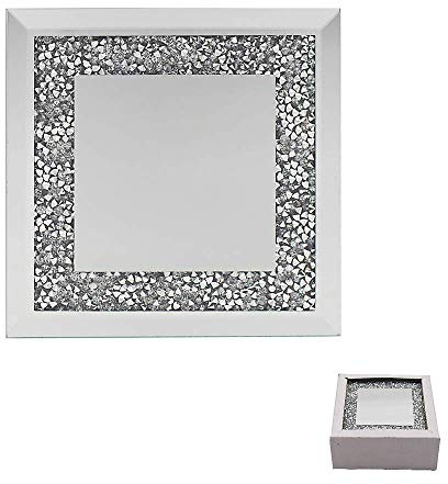 Lesser & Pavey The Leonardo Collection Mirrored Silver Glass Coasters With Multicrystal Border - Set Of 4 Glass Coasters