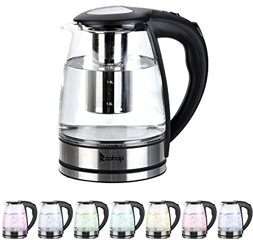 Bonnlo 1.8L Multi-Use Glass Electric Kettle, 2200W Water Boiler & Heater Tea Kettle with Colorful Indicator, Stainless Steel Base & Overheating Protection, UK Plug