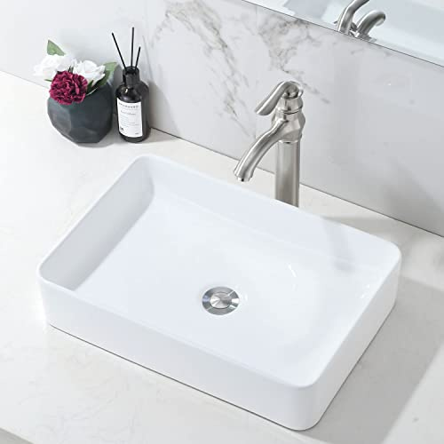 HLBLFY 20 Inch Bathroom Sink Above Counter, 20x14 Inch Modern White Vessel Sink Rectangular Porcelain Ceramic Countertop Hand Wash Vessel Vanity Sink Art Basin