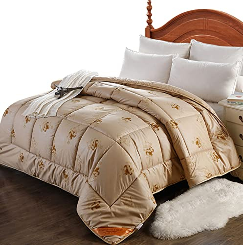 RRNAR 95% Camel Hair Quilt Double King Size, Thick Warm Comforter 100% Polyester Fabric No Odor, Winter Soft Warm Bed Quilt, Camel Color,Camel b,200x230cm(2kg)