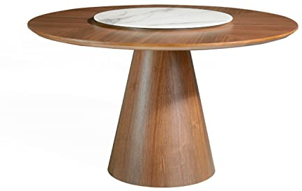Angel Cerdá - Table de Salle à Manger Ronde en Noyer avec Centre Tournant en Marbre Calacatta - Table de Salle à Manger Moderne et Fonctionnelle - Matériaux Robustes - Ø135 x 75 cm