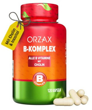 ORZAX B Complex Supplement with Choline & Inositol – Vitamin B Complex for Women & Men – Energy, Nerve & Brain Health, Stress & Immune Support – 120 Veg Capsules