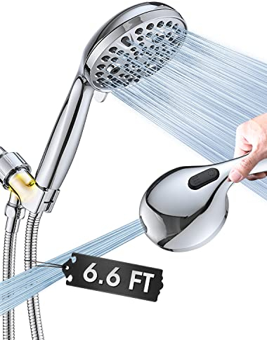 High Pressure 10 Setting Handheld Shower Head, 5 Detachable Showerhead Spray Built-in Power Wash to Clean Tub, Tile & Pets, 79 Extra Long Stainless Steel Hose, Adjustable Bracket - Chrome