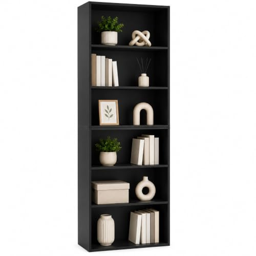 URBNLIVING 6 Tier Wide Wooden Bookcase Display Storage Shelf Unit | Modern Design, Large Open Shelving, Extensive Storage, Durable MDF, Easy Self-Assembly, Home & Office Use
