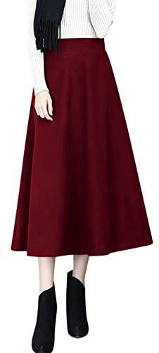 Jupes d'hiver longues pour femme - Taille haute élastique - Ligne A - Jupe midi plissée en laine - Jupe pour femme - Jupes d'hiver longues, a, 48