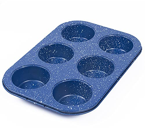 Deep Muffin Tray 6 Cup Non-Stick Baking Tin for Cupcakes, Brownies, Yorkshire Pudding, Bun, Bakeware 10x7x1inch
