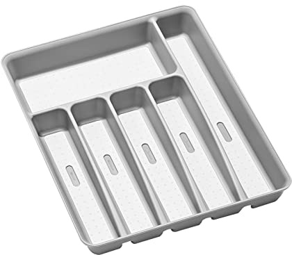 Madesmart Soft-grip Lining & Non-slip Feet 6 Compartment Cutlery Tray - Soft Grey