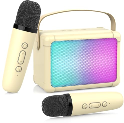 ERAY Macchina Karaoke per Bambini con 2 Microfoni - Bluetooth, Cambio Voce e Luci LED, Portatile per Casa, Feste e Regali Compleanno
