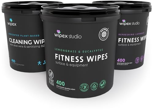 Wipex Paquete de toallitas de fitness: obtén 3 cubos (1) citronela, (1) lavanda, (1) desinfectante de manos BZK, paño a base de plantas, ideal para estudios de yoga, centros de bienestar y gimnasios