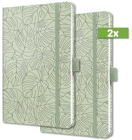 SIGEL J4353/2 Wochenkalender Jolie 2024, Green Monstera, ca. A5, Hardcover, Gummiband, Stiftschlaufe, Einstecktasche, 174 Seiten, aus nachhaltigem Papier, Terminplaner, 2 Stück