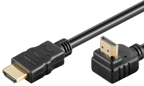 CABLEPELADO Câble HDMI Ethernet coudé, câble HDMI contacts dorés, angle 90°, compatible PC, PS4, PS5, Xbox, Smart TV | Noir | 2 mètres