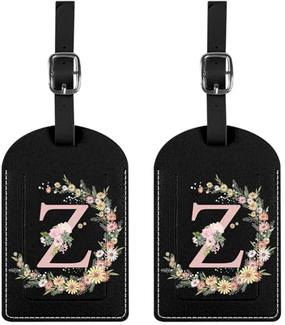 BHAHB 2 Stück Gepäckanhänger,Kofferanhänger mit Anfangs Brief, PU-Leder,ästhetische Niedlich Monogramm Reisetasche Etiketten für Frauen Mädchen (Black Letter-Z)